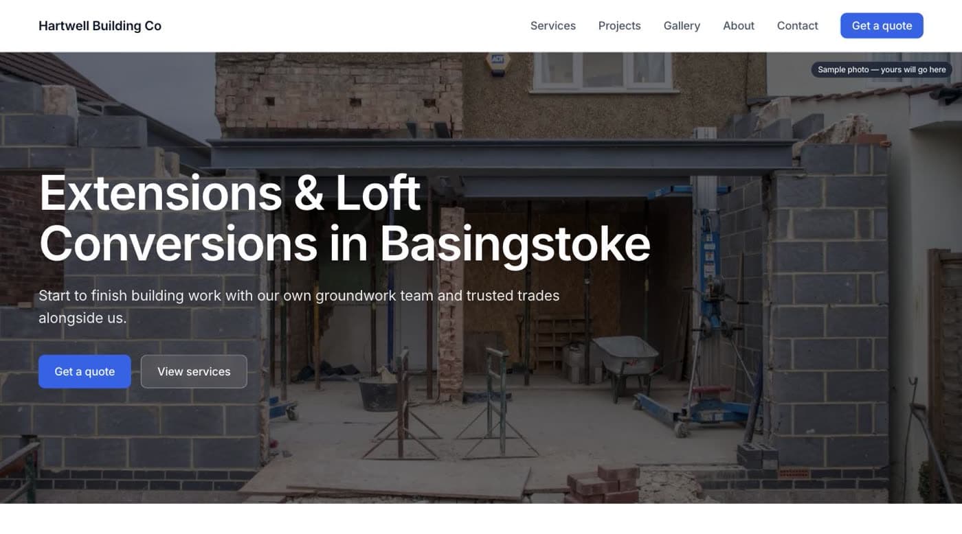 Website Guv built for Hartwell Building Co, Basingstoke