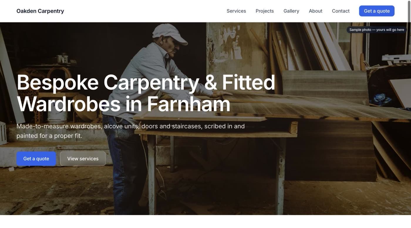 Website Guv built for Oakden Carpentry, Farnham
