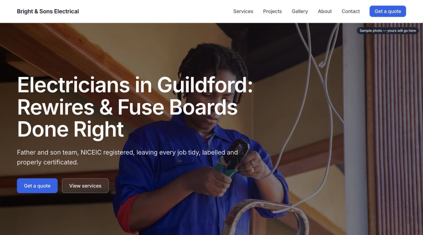Website Guv built for Bright & Sons Electrical, Guildford