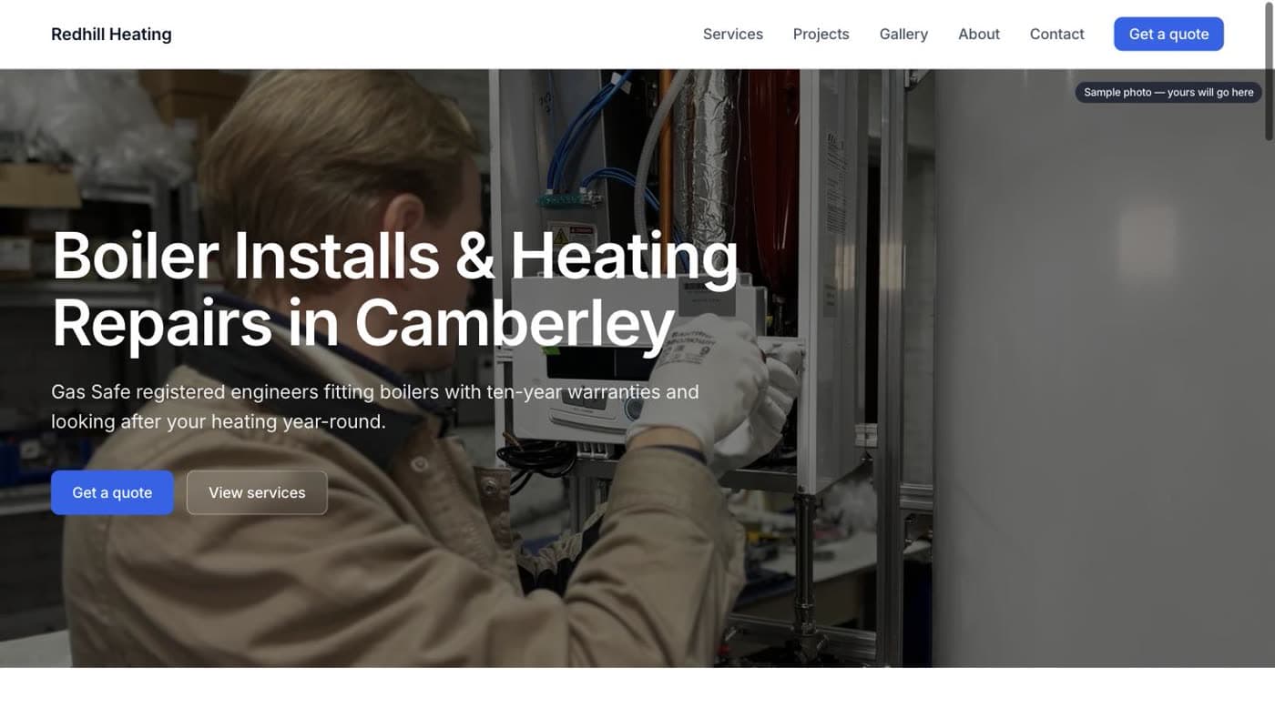 Website Guv built for Redhill Heating, Camberley