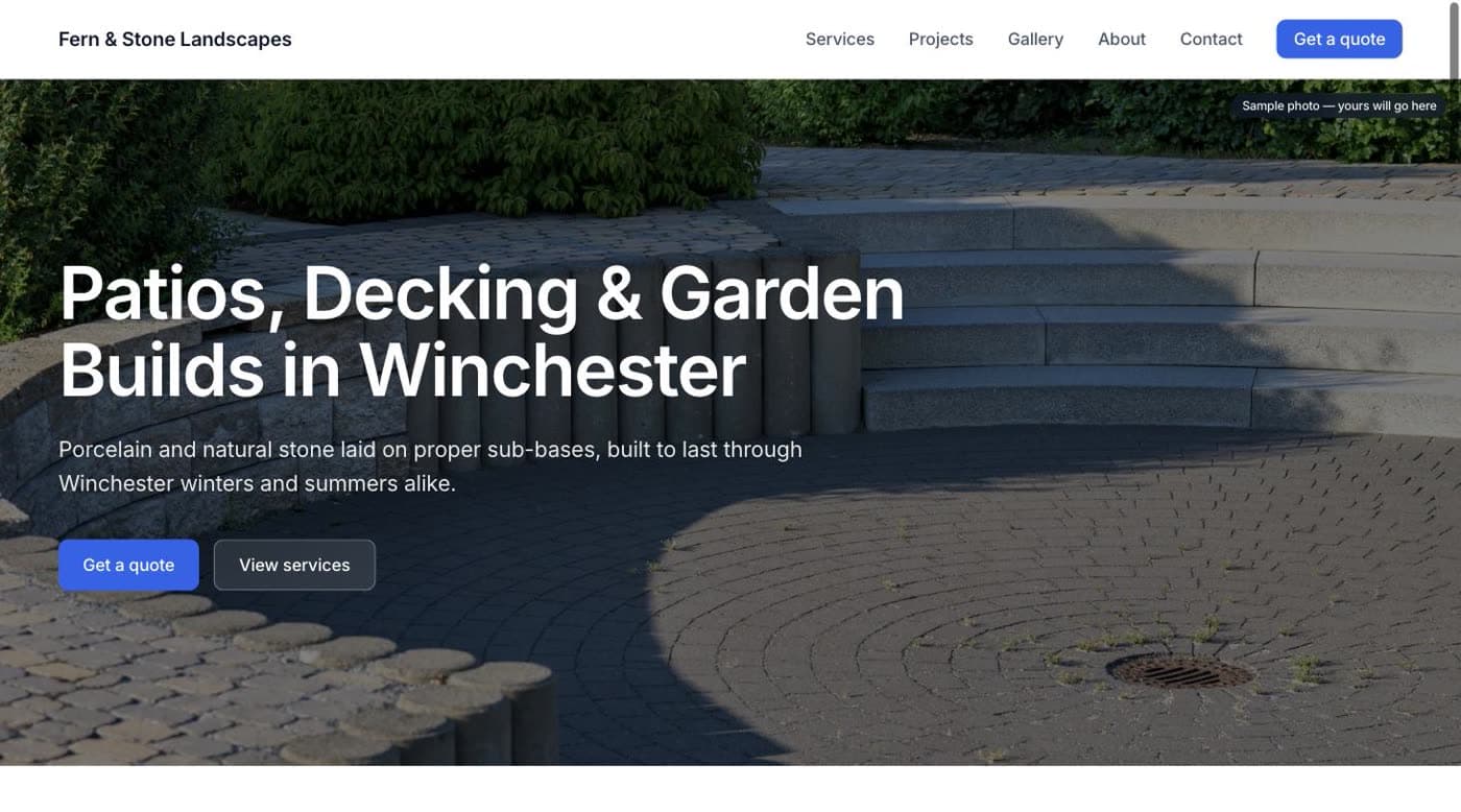 Website Guv built for Fern & Stone Landscapes, Winchester