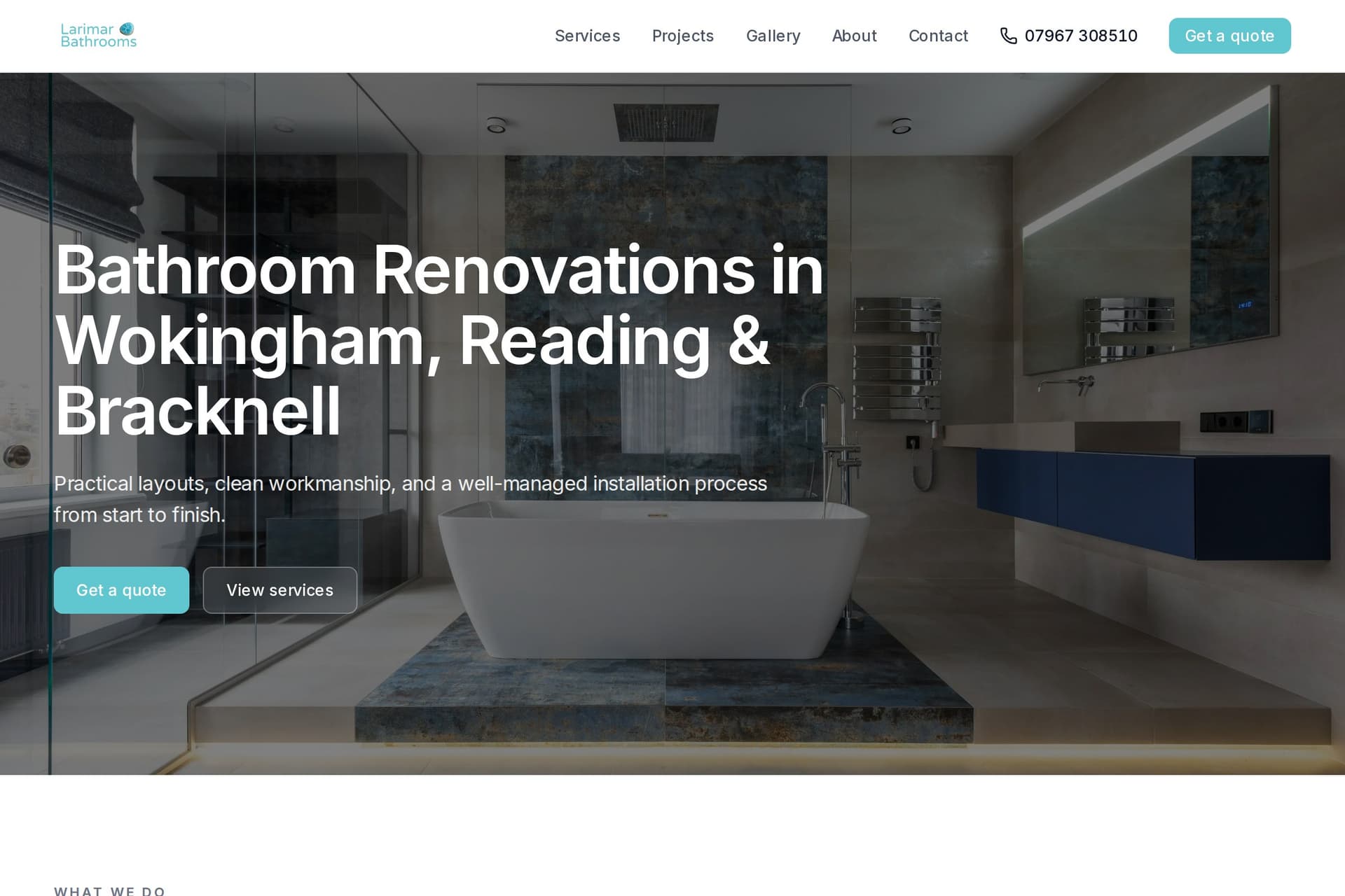 Larimar Bathrooms, a real trade website built with Heyguv