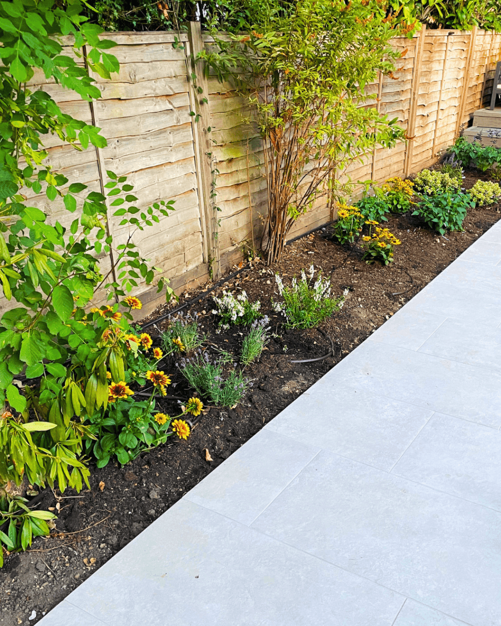 New patio install with raised levels in Wokingham