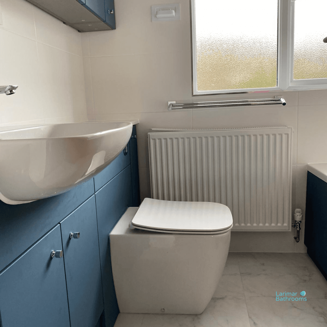 Completed bathroom. (Note: customer supplied radiator - waiting for a new side-grill).