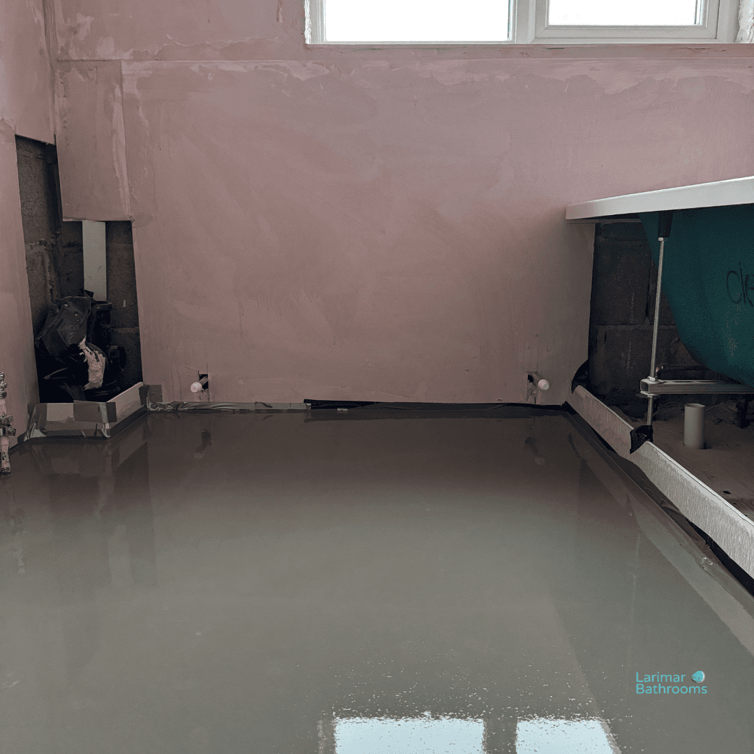 Self-levelling compound to create a flat floor ready for Karndean flooring.